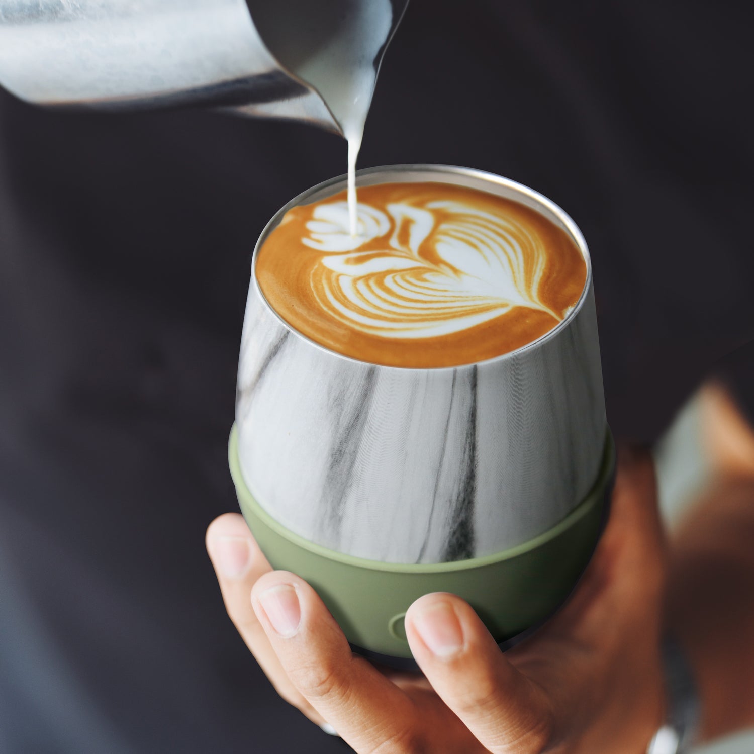 White Marble Tumbler-Olive 8 OZ