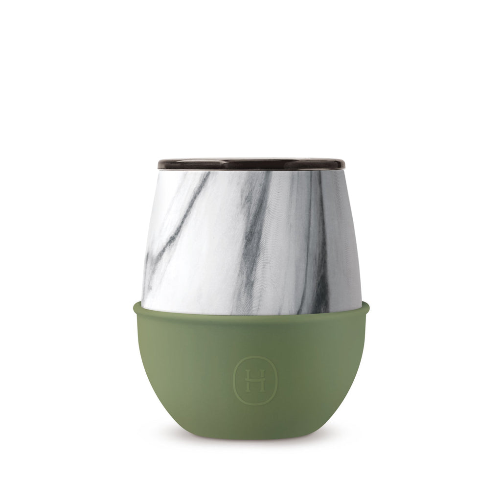White Marble Tumbler-Olive 8 OZ