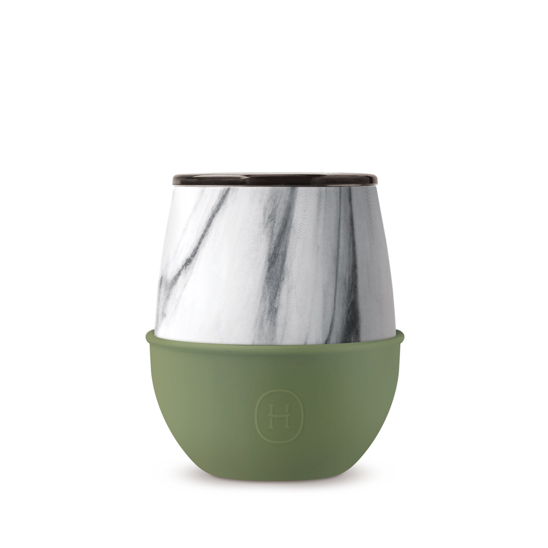 White Marble Tumbler-Olive 8 OZ