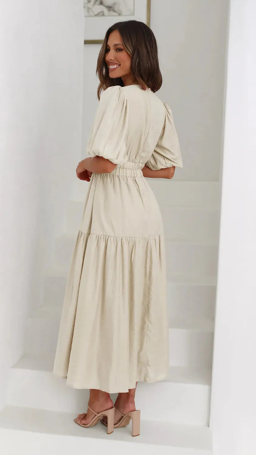 Tiered Surplice Half Sleeve Midi Dress
