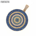 Colgante redondo turco de oro de 14 quilates con ojo turco de piedra azul grande