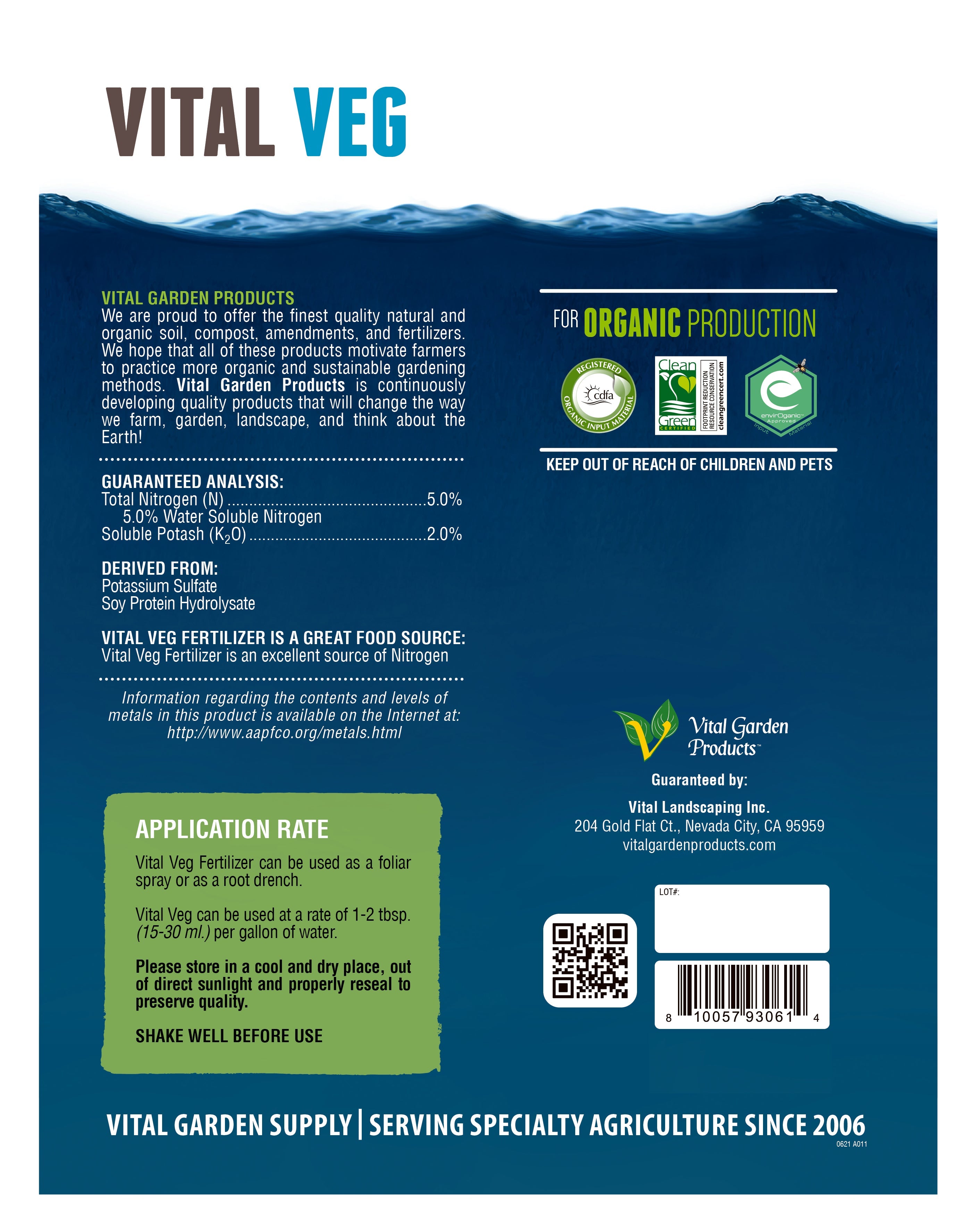 Vital Veg - Plant Based Liquid Grow Fertilizer 5-0-2
