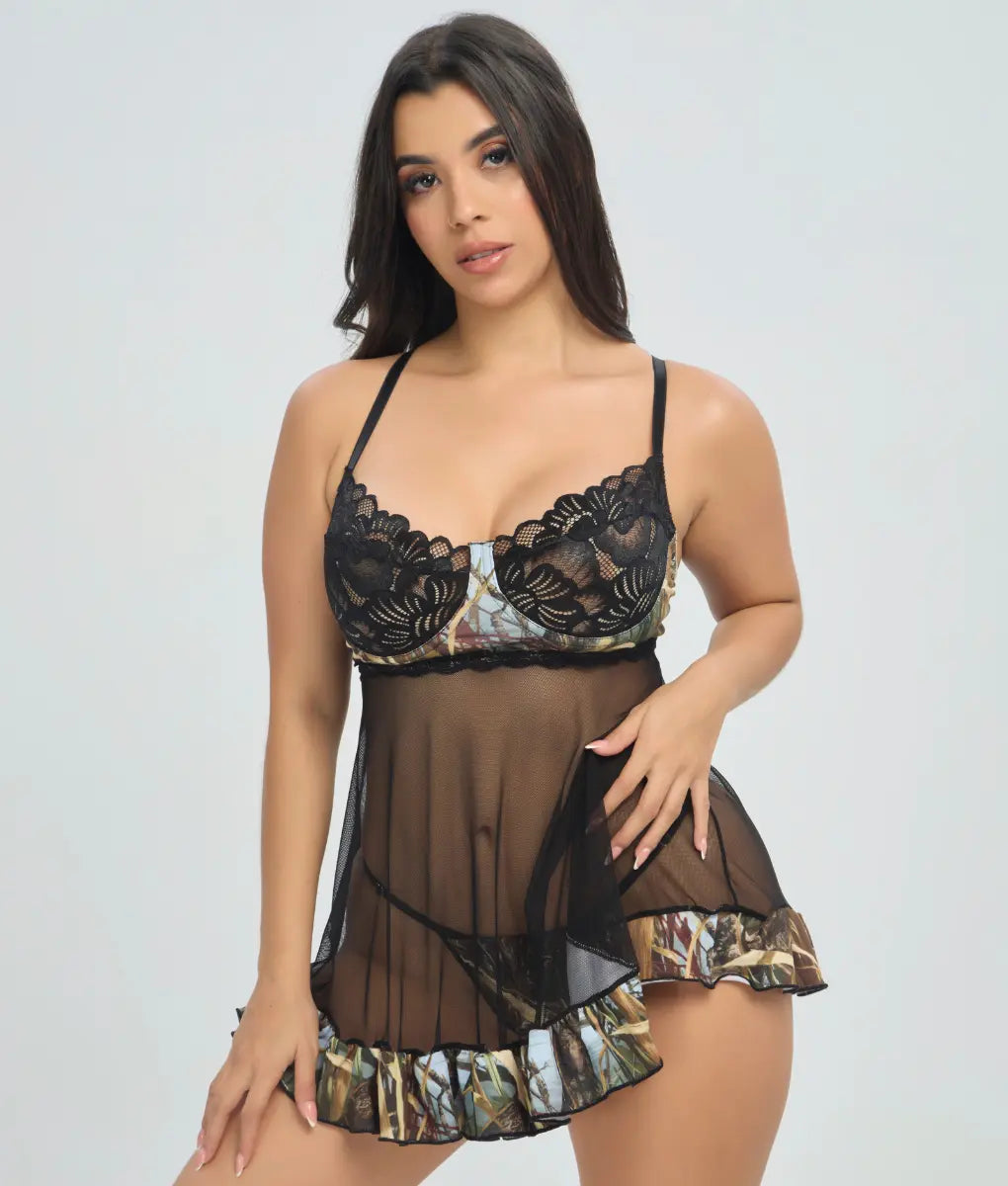 Women's Camo Babydoll Lingerie - WoodLand Hunting Nightwear - Wilderness Dreams