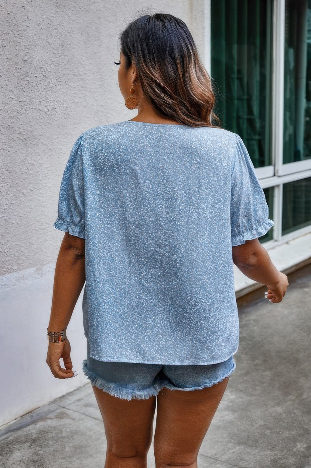 Plus Boho Flower Decoration Loose V Neck Shirt