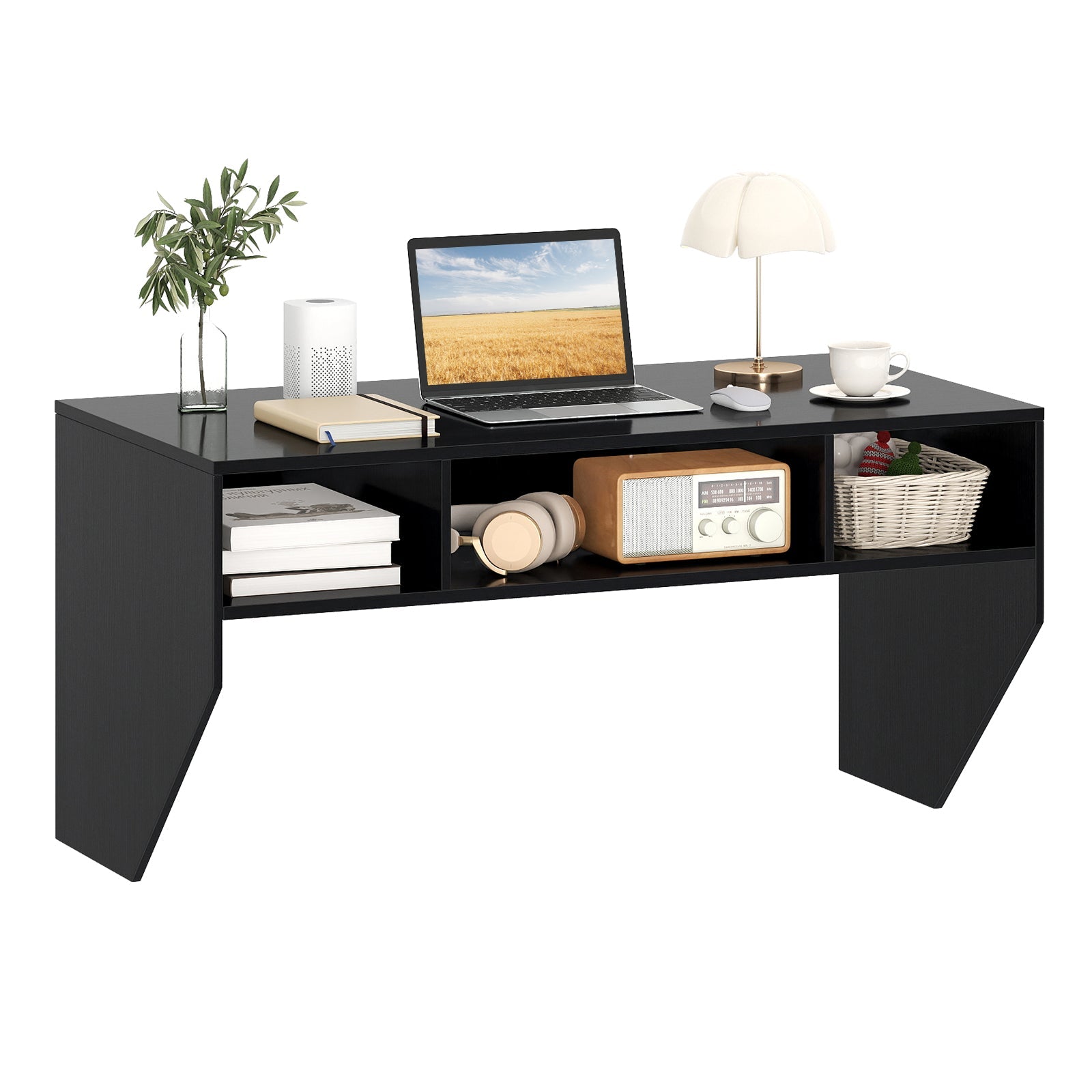 Wall-Mounted Computer Desk Floating Laptop Desk with 3 Storage Compartments
