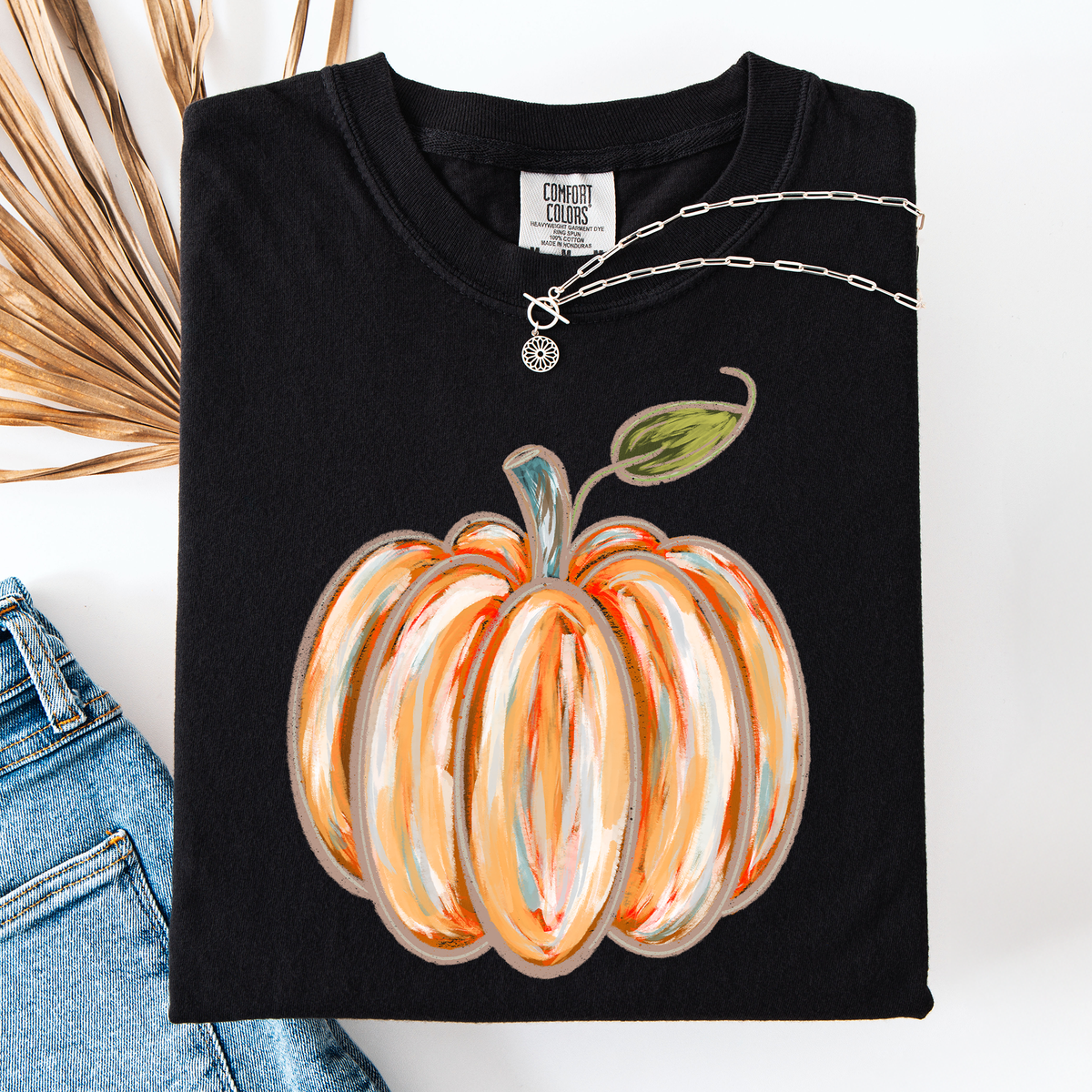 Watercolor Pumpkin Halloween Autumn Fall Cozy Vintage-Inspired Artwork For Seasonal Wardrobe Comfort Colors Tee
