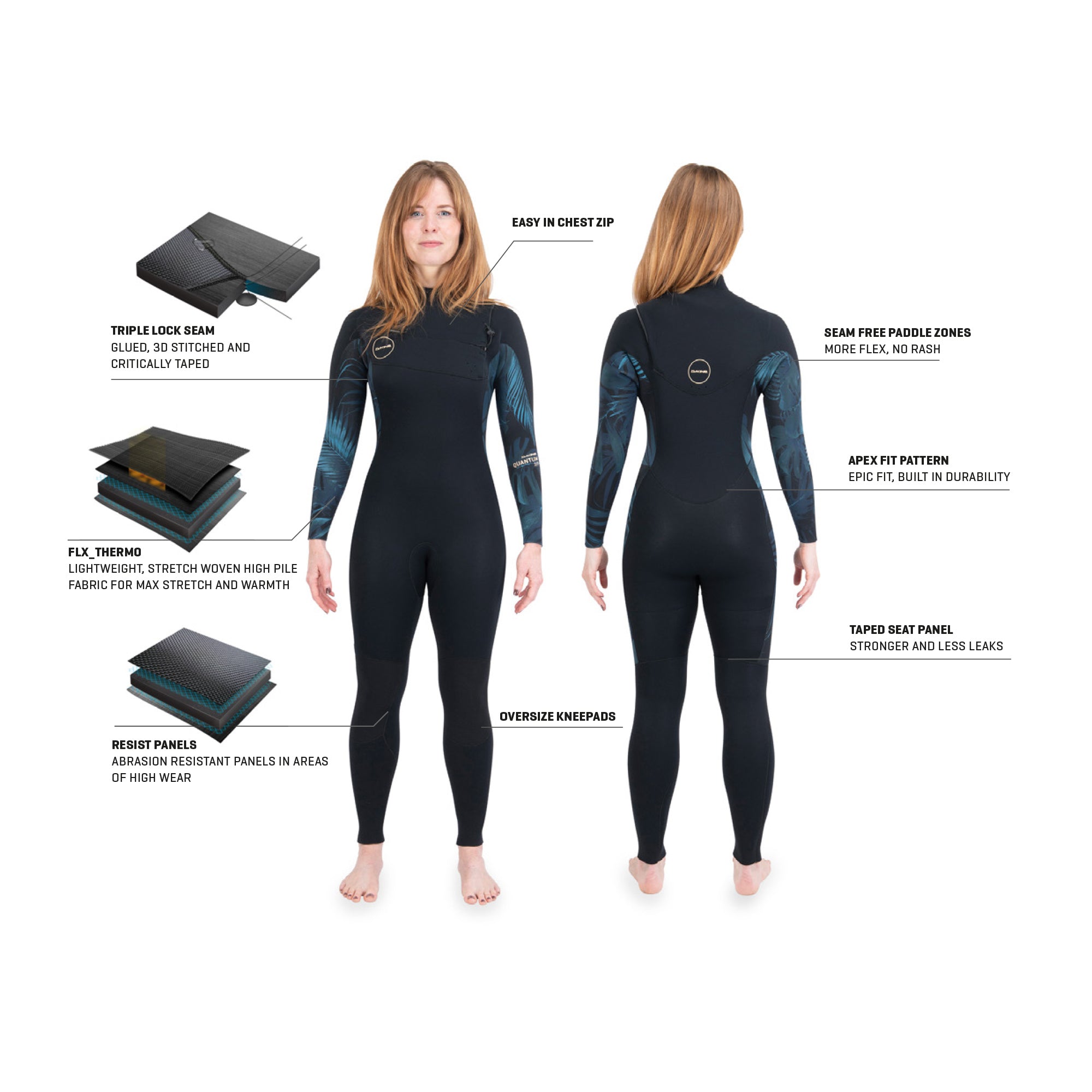 Dakine Quantum con cremallera en el pecho para mujer 5/4/3 mm