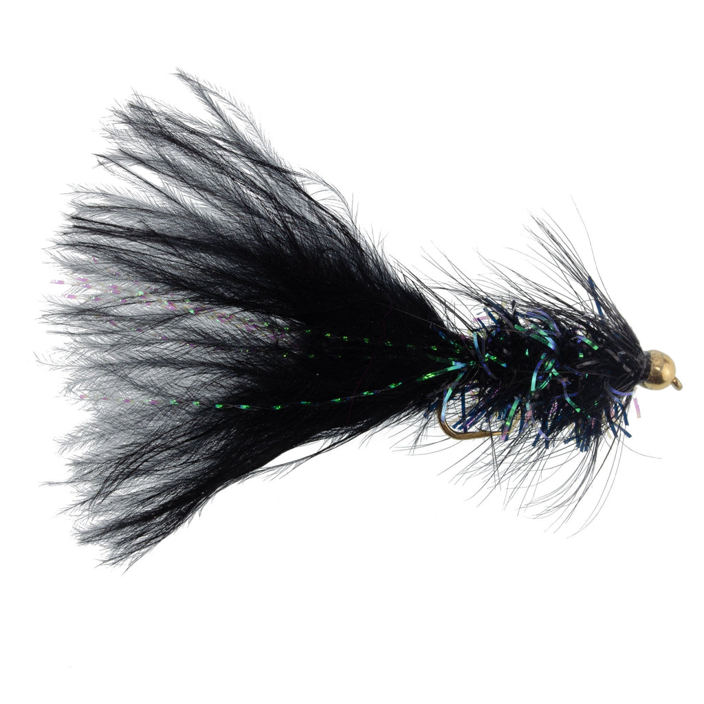 3 Pack Black Bead Head Crystal Woolly Bugger Streamer -  Size 8
