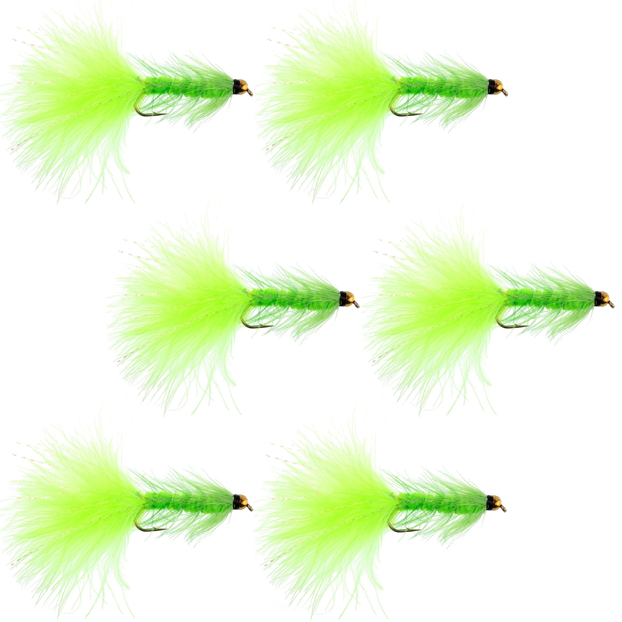 Chartreuse Bead Head Crystal Woolly Bugger Streamer Fly - 6  Flies Size 4
