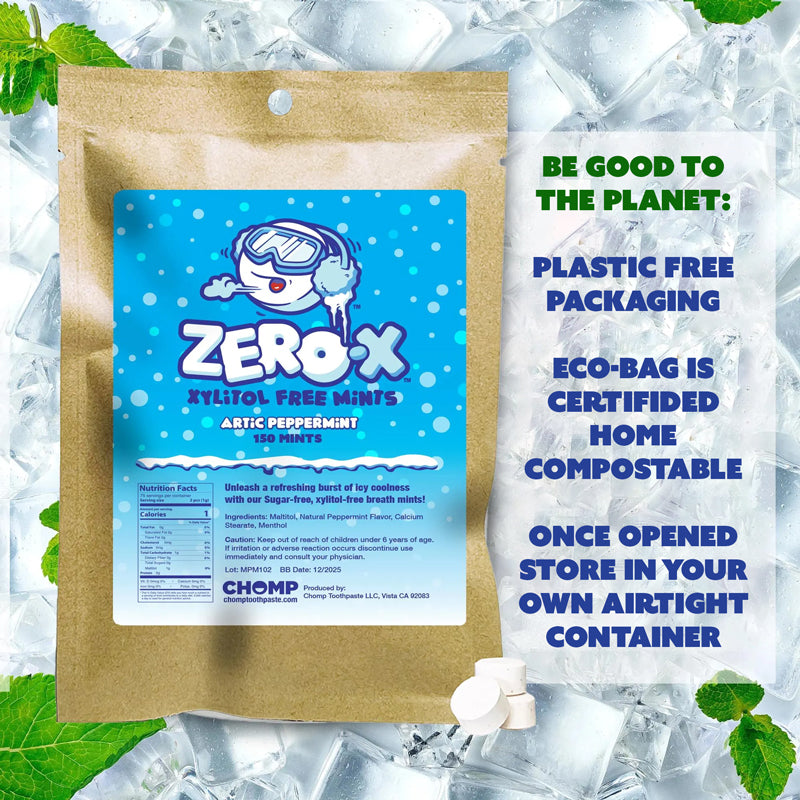 Chomp Zero-X Xylitol-free Breath Peppermint Mints Refill with Container