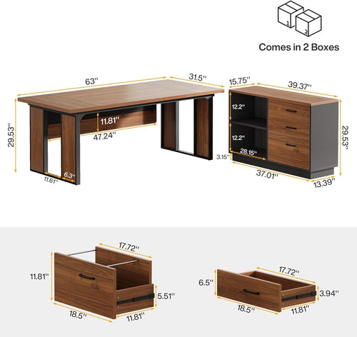 63 Inch L Shaped Executive Desk With Storage Shelves