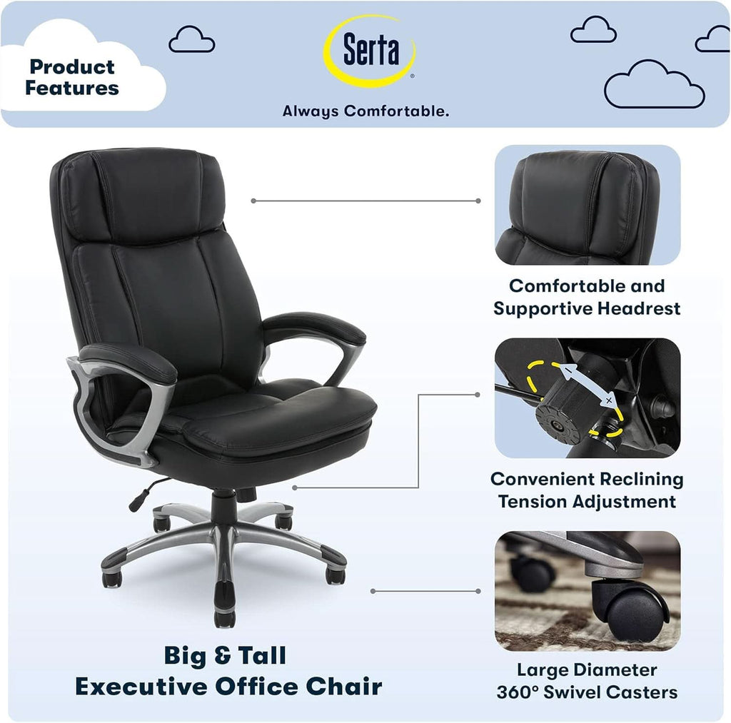 Sillón de oficina ejecutivo ergonómico grande y alto negro