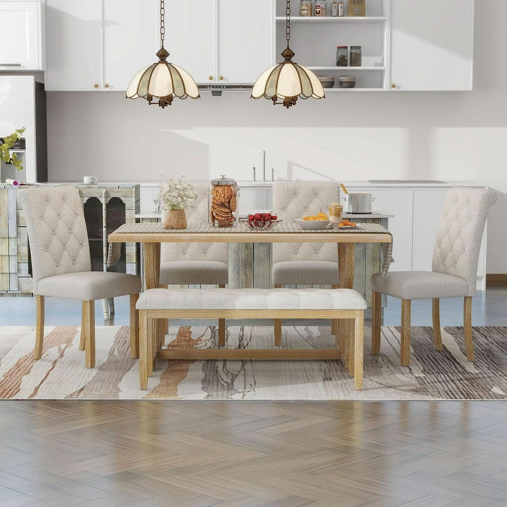 Juego de Comedor Rectangular Industrial de Madera Maciza