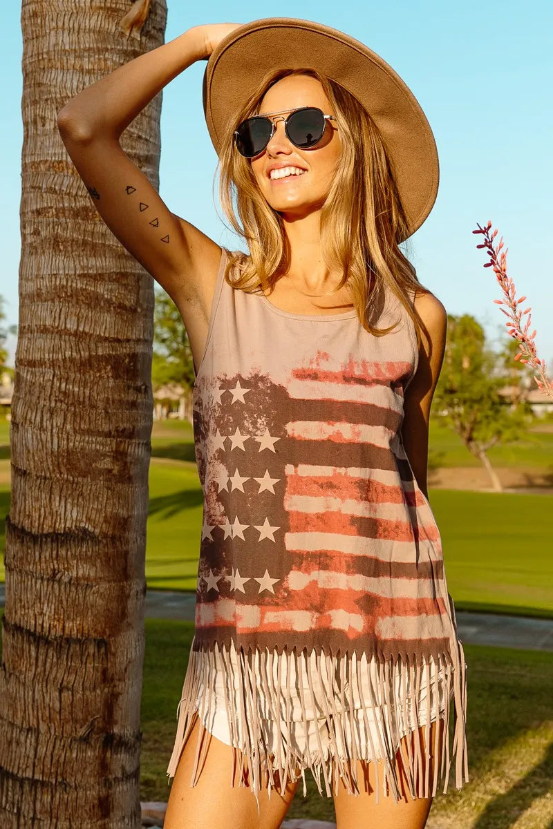 Top de punto sin mangas con estampado de la bandera americana BiBi