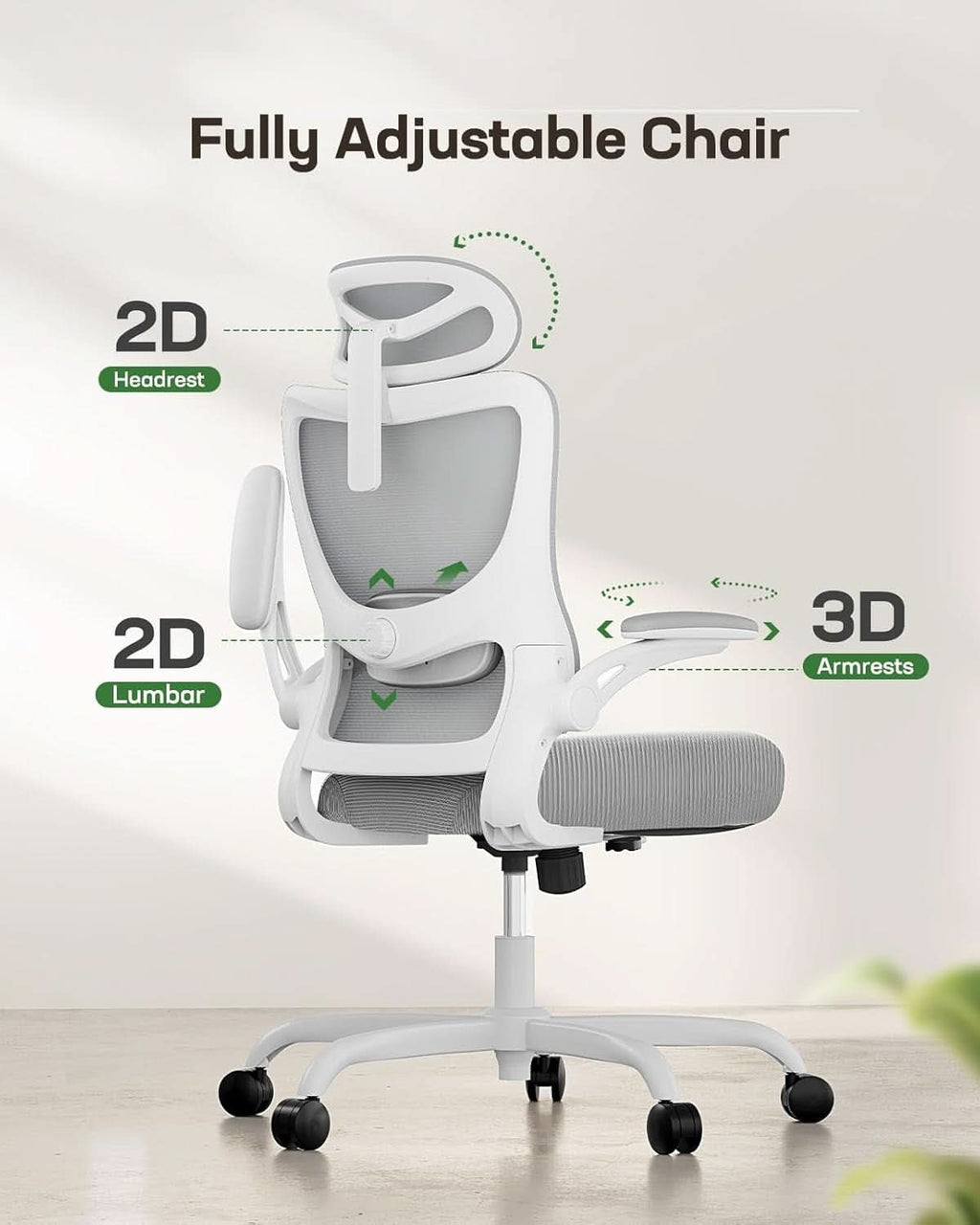 Silla de oficina ergonómica de malla con soporte lumbar ajustable