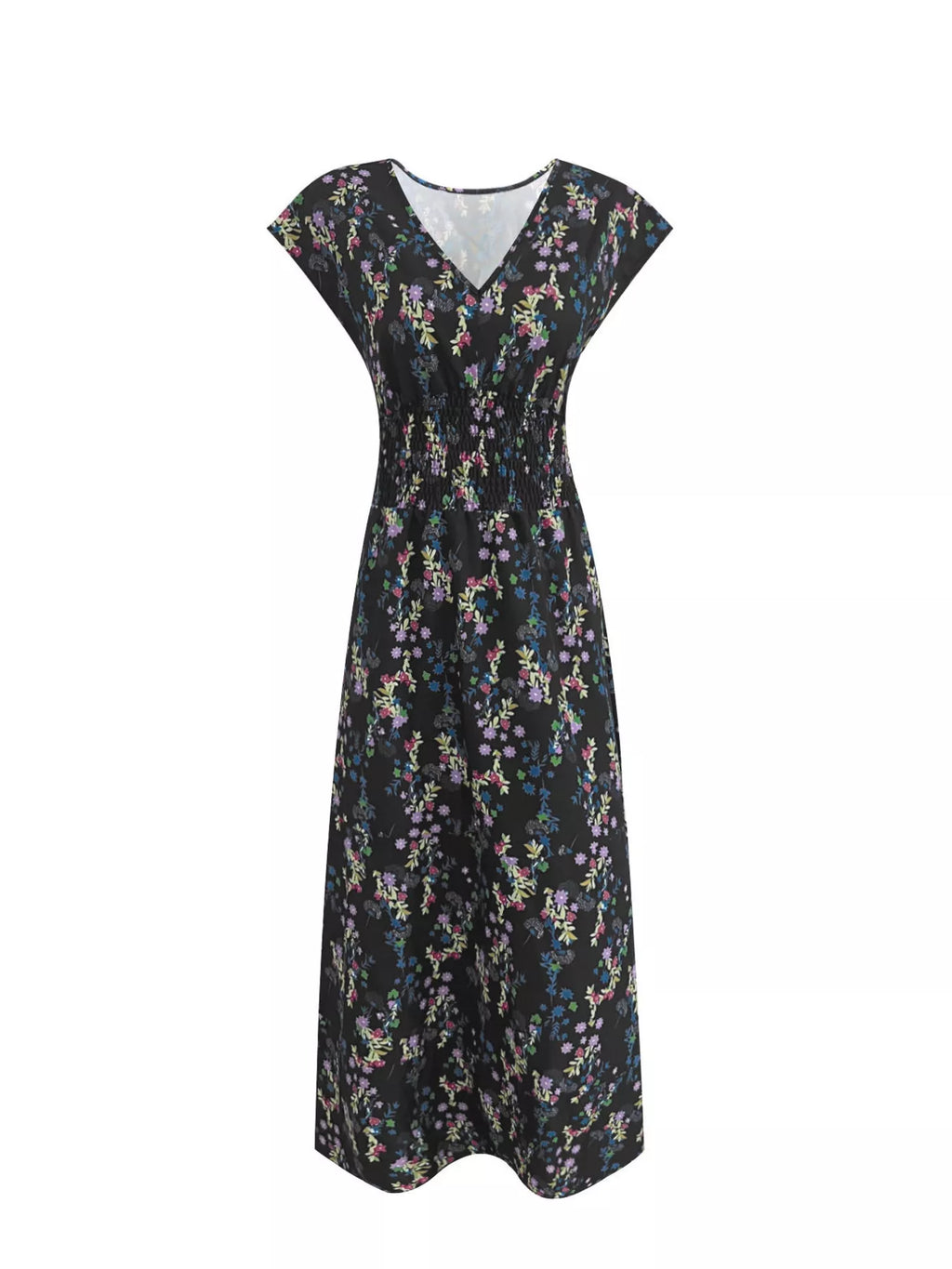 Plus Size Floral V-Neck Cap Sleeve Maxi Dress