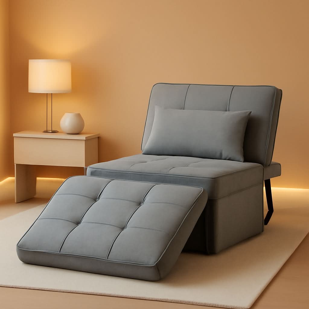 Sofá cama convertible otoman de diseño contemporáneo gris claro