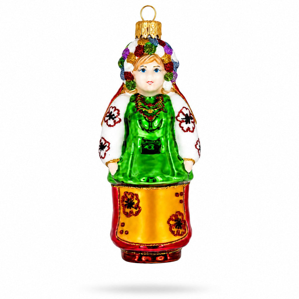Ukrainian Woman in Traditional Folk Dress Glass Christmas Ornament