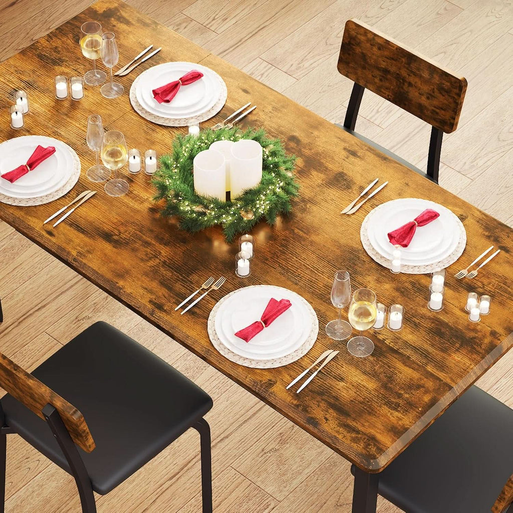 Juego de mesa de comedor extensible de 63 pulgadas, rústico marrón