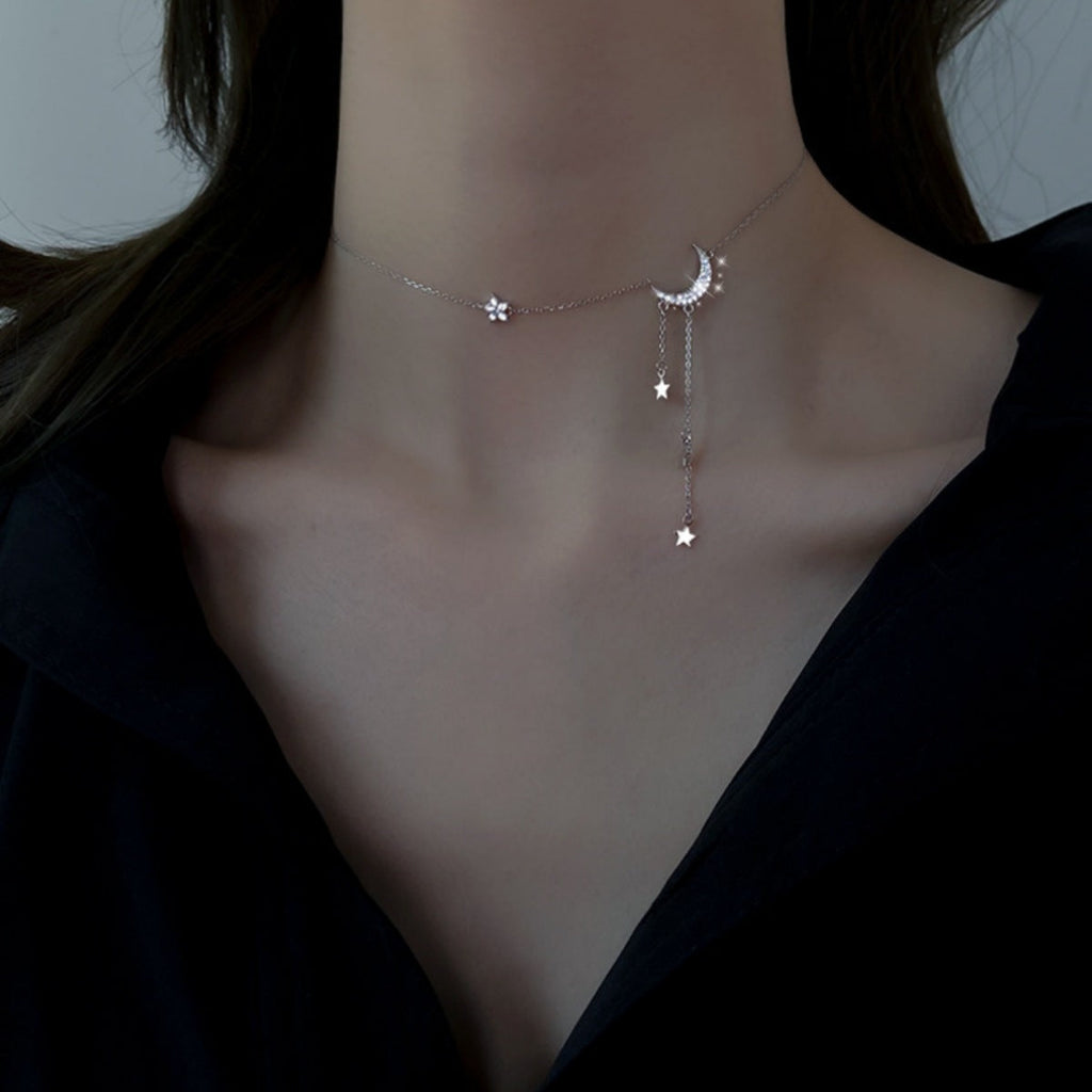 Collar de plata de ley 925 con estrella y luna