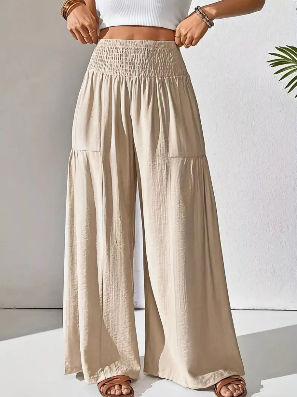 Pantalones de pierna ancha con cintura smock