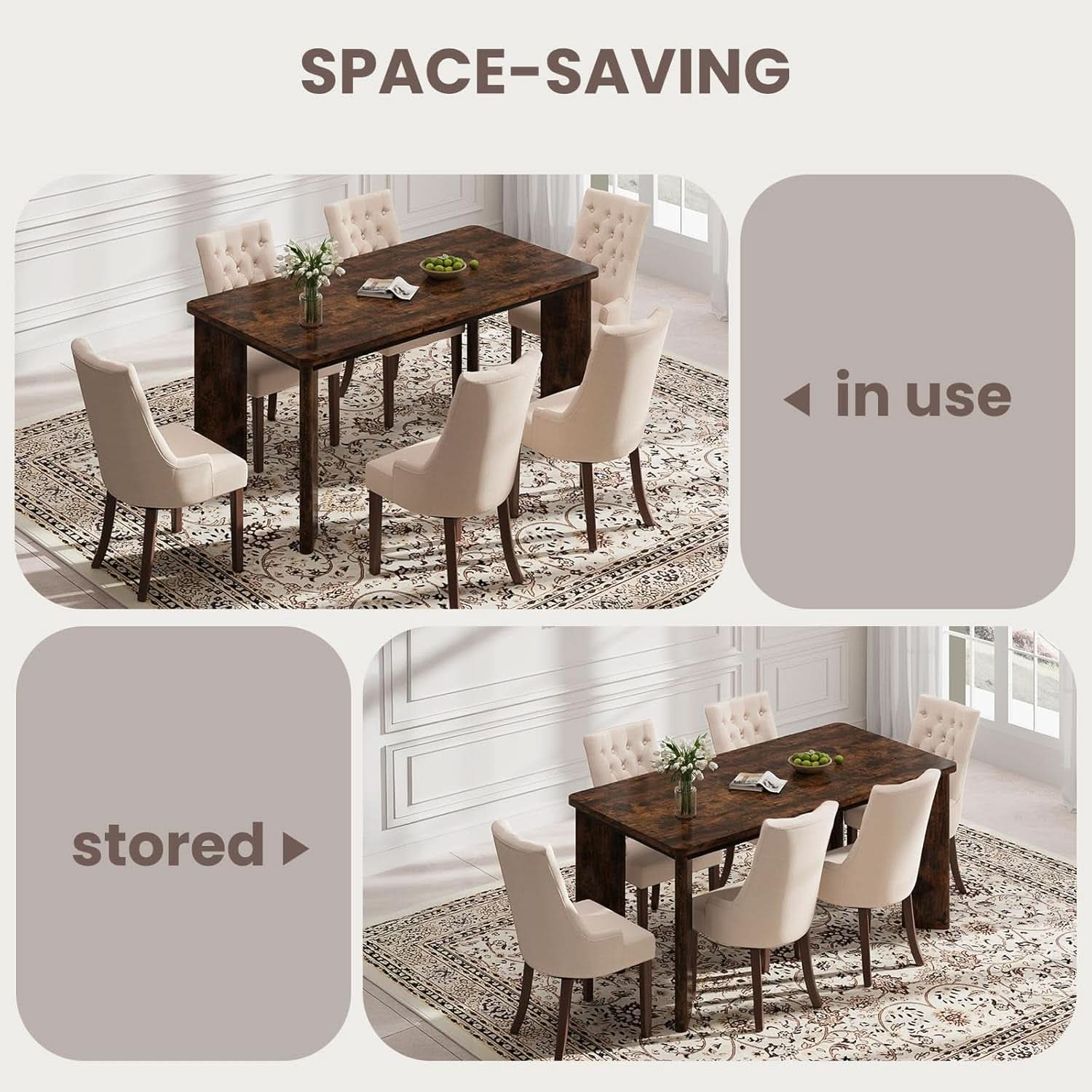 Mesa de comedor industrial rectangular de 63 pulgadas con seis sillas