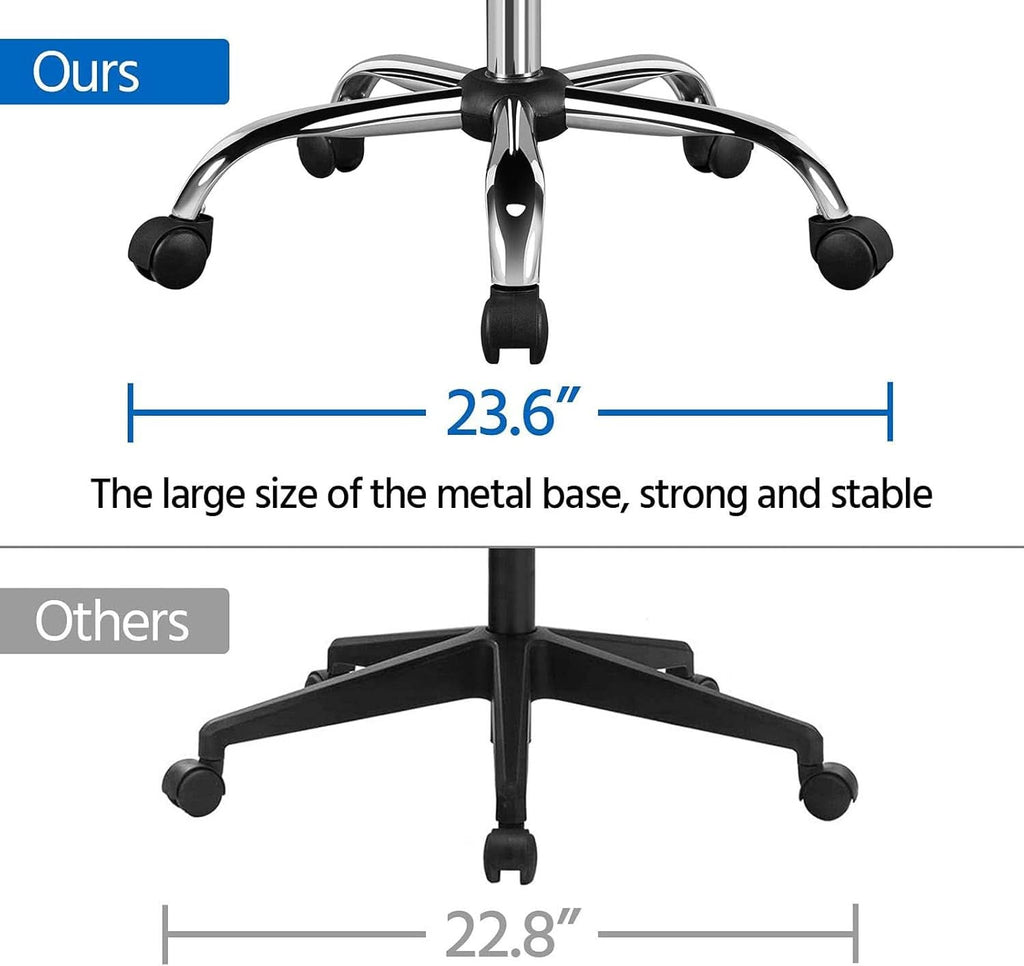 Silla de oficina ergonómica de respaldo medio de cuero sintético negro con soporte lumbar