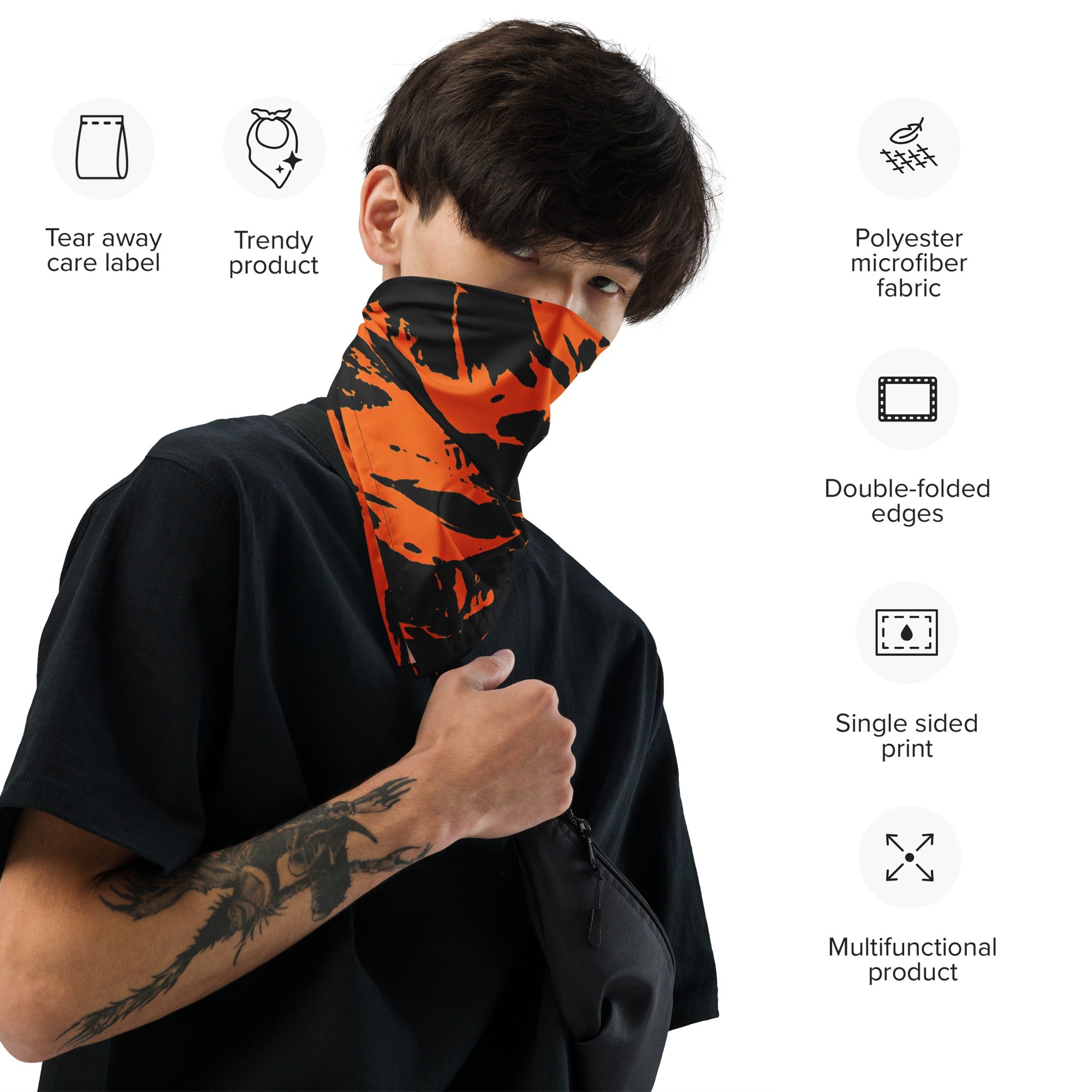 Pañuelo de rave con grafiti salpicado de pintura espeluznante negro y naranja