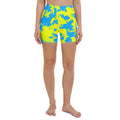 Yellow and Blue Paint Splatter Rave Ready Yoga Shorts w/ Inside Pocket