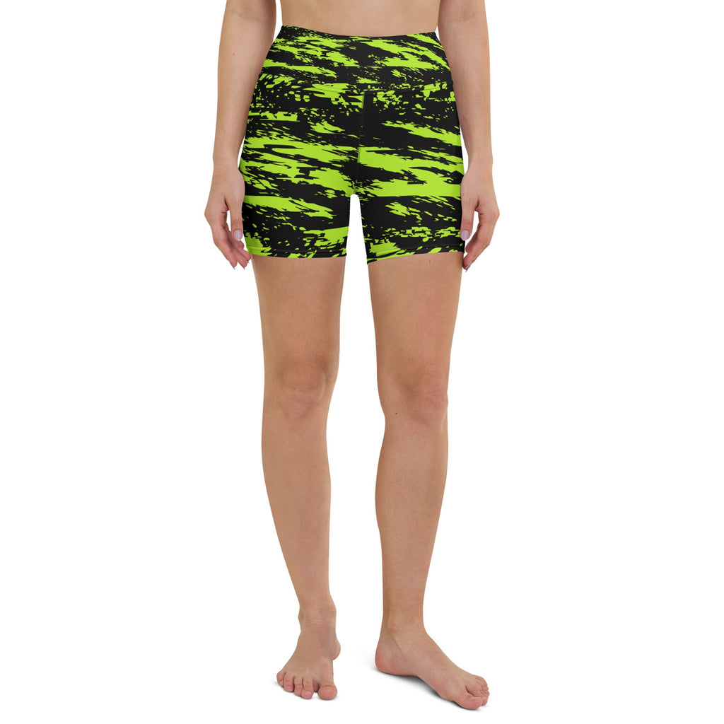 Pantalones Cortos de Yoga Black Lime Bolt Glitch Listos para Fiestas Rave con Bolsillo Interior