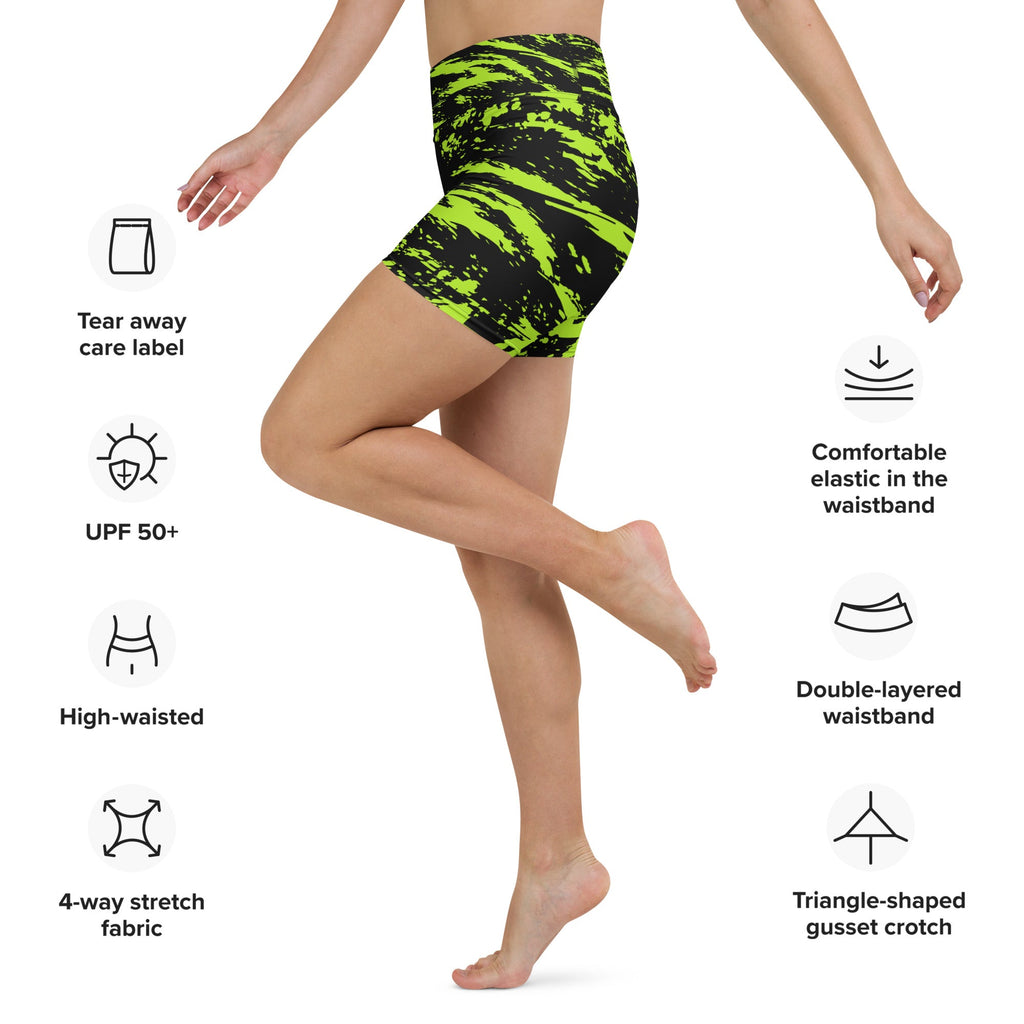 Pantalones Cortos de Yoga Black Lime Bolt Glitch Listos para Fiestas Rave con Bolsillo Interior
