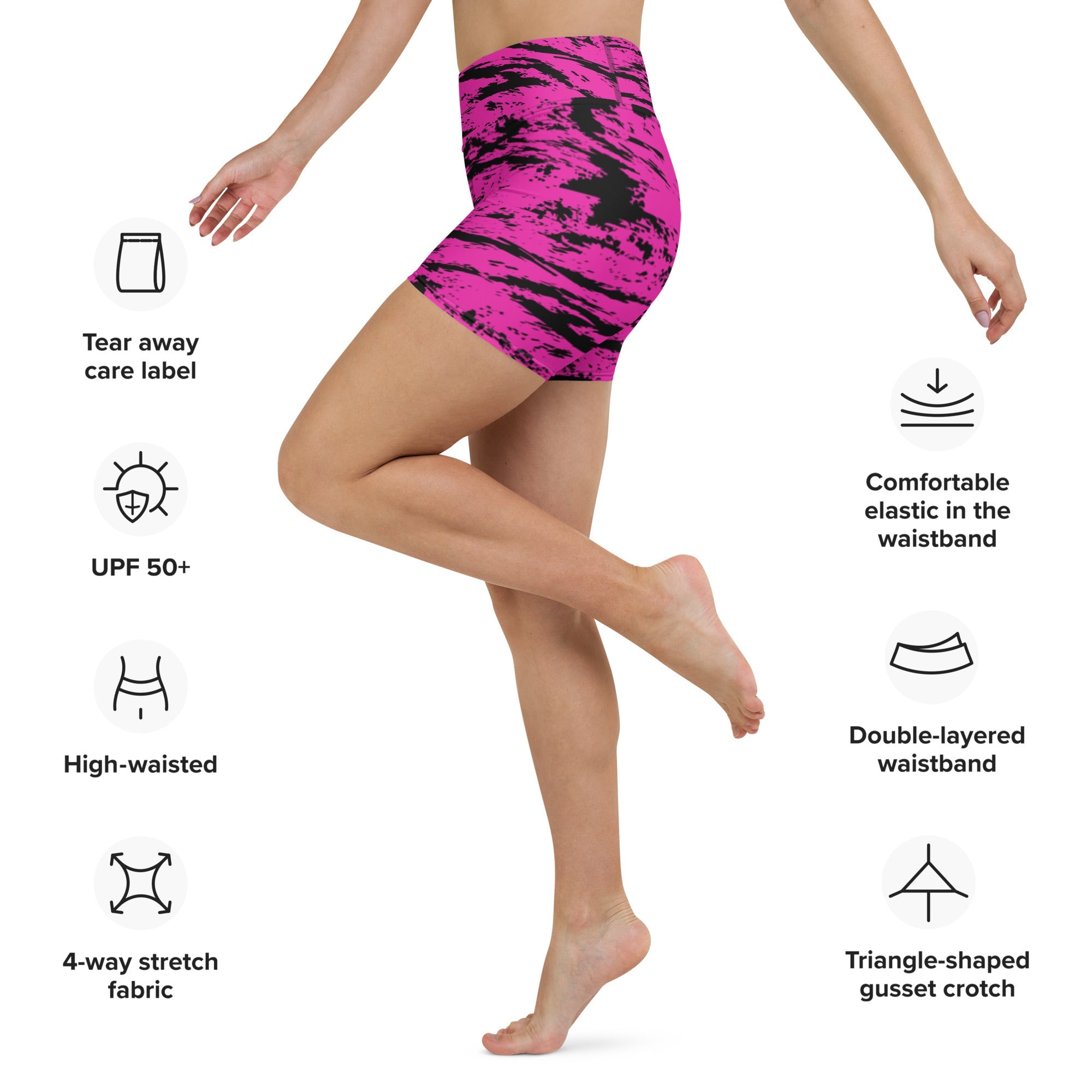 Pink and Black Rave Glitch Splatter Yoga Shorts w/ Inside Pocket