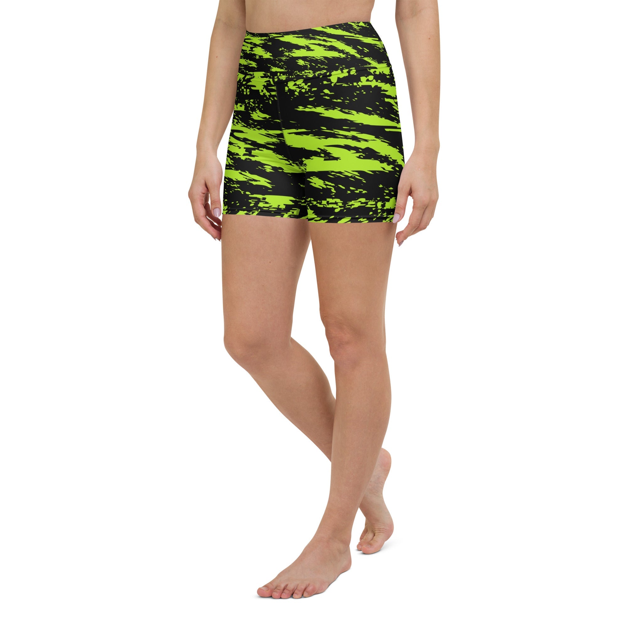 Pantalones Cortos de Yoga Black Lime Bolt Glitch Listos para Fiestas Rave con Bolsillo Interior