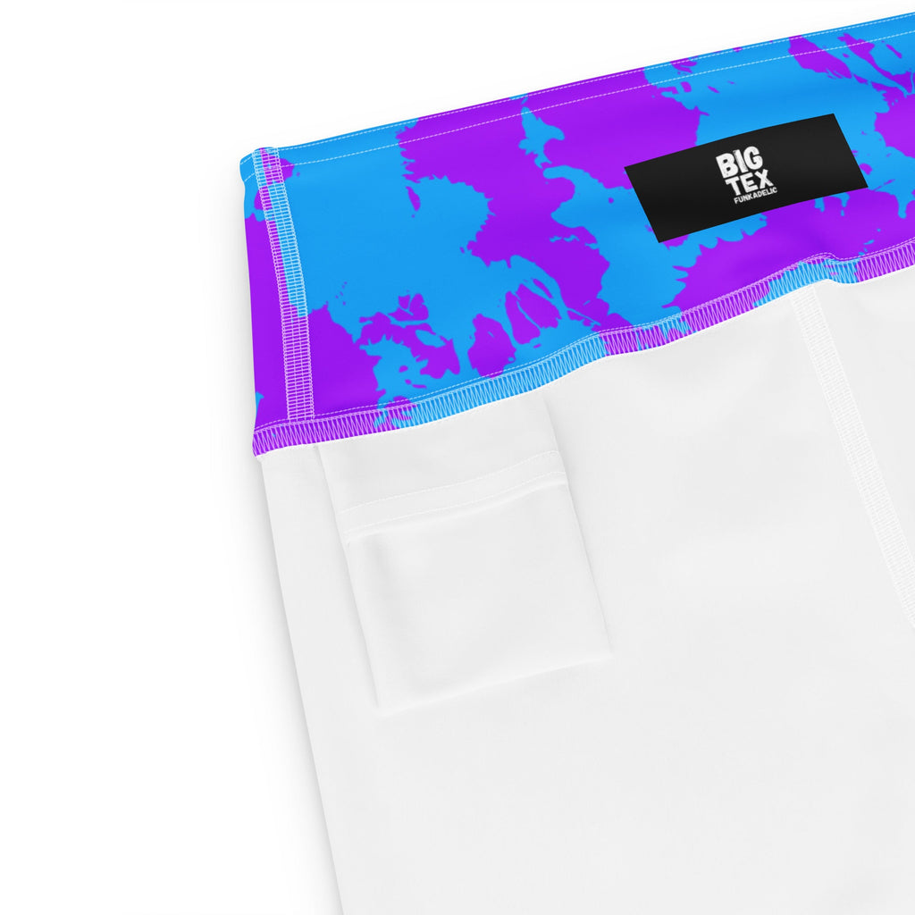 Pantalones Cortos de Yoga Listos para Rave con Salpicaduras de Pintura Morada y Azul con Bolsillo Interno