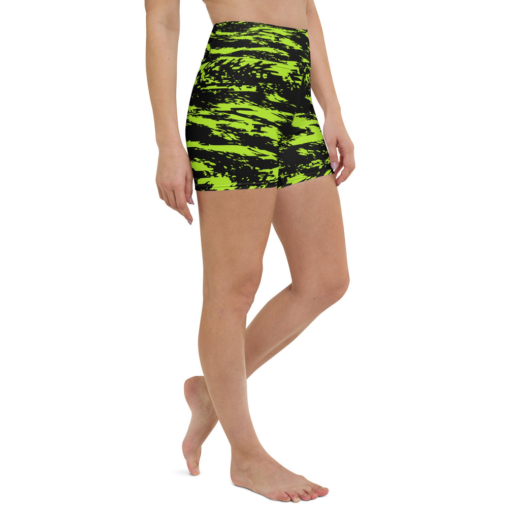 Pantalones Cortos de Yoga Black Lime Bolt Glitch Listos para Fiestas Rave con Bolsillo Interior