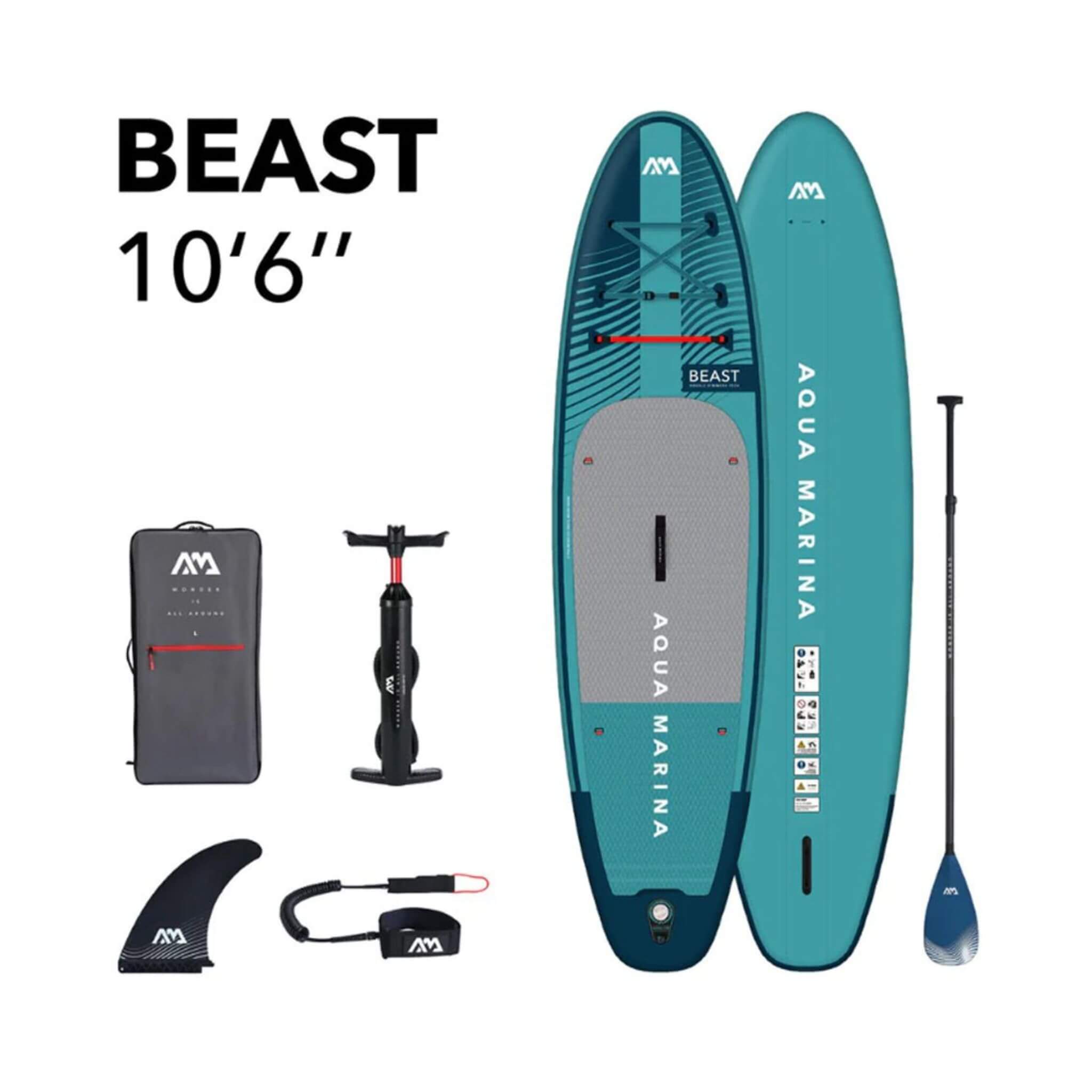 Aqua Marina Beast 10FT Tabla de SUP Hinchable Avanzada All-Around con Remo Híbrido de Carbono [BT-23BEP] (SAK89512)