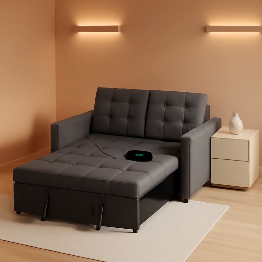 Sofá cama de 52 pulgadas con cama extraíble, tapizado en tela gris