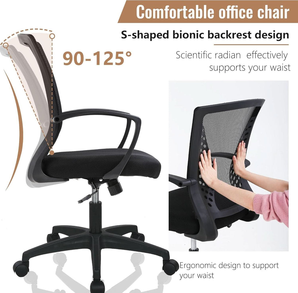 Silla ergonómica de oficina de malla con soporte lumbar ajustable negra