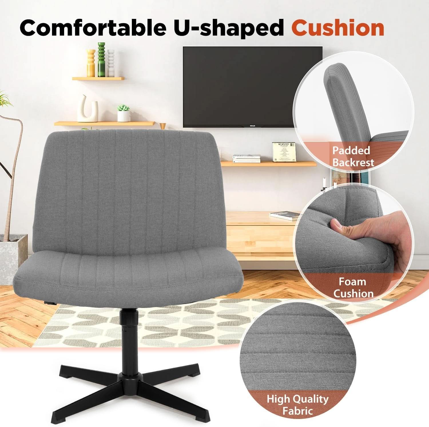 Criss Cross Armless Office Chair Height Adjustable Grey