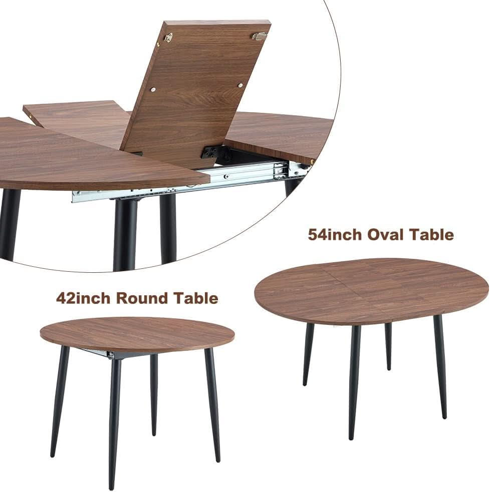 Juego de comedor extensible de nogal con seis sillas tapizadas