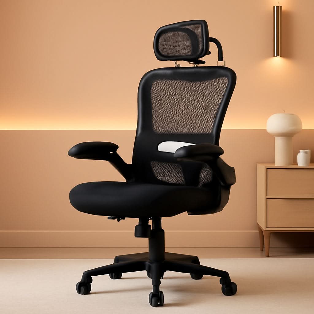 Silla de oficina ergonómica negra de respaldo alto con ruedas