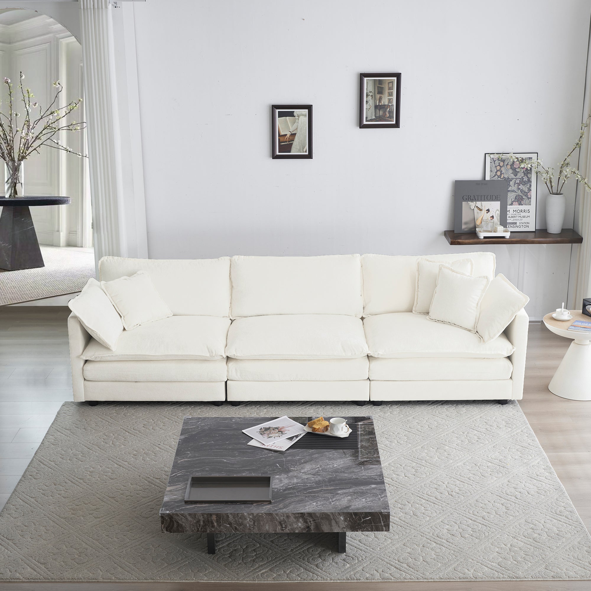 Mid-Century Modern Couch 3-Seater Sofa with Chenille Fabric