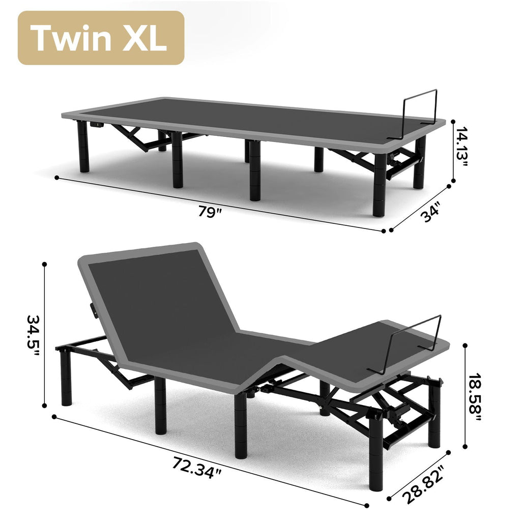 Adjustable Bed Frame With Massage Head & Foot Incline, Wireless Remote, USB Ports, LED Night Light
