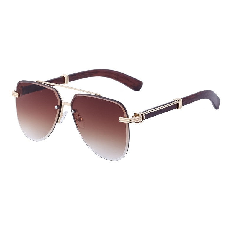 Men's Retro Wood Grain Frog Mirror Legs Sunglasses