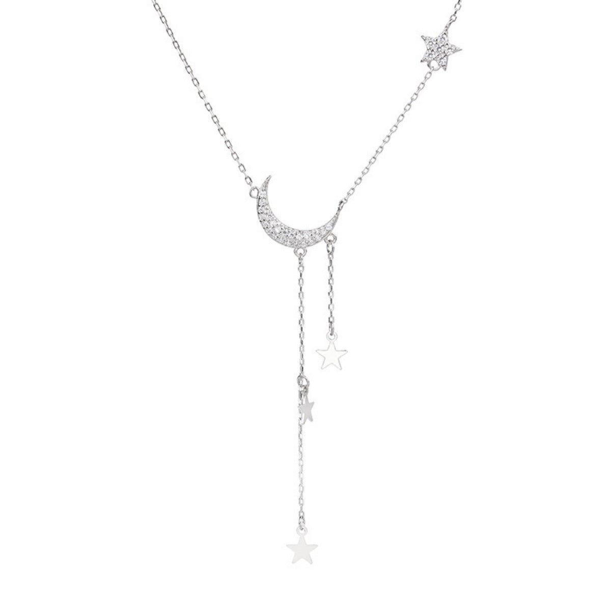 Collar de plata de ley 925 con estrella y luna