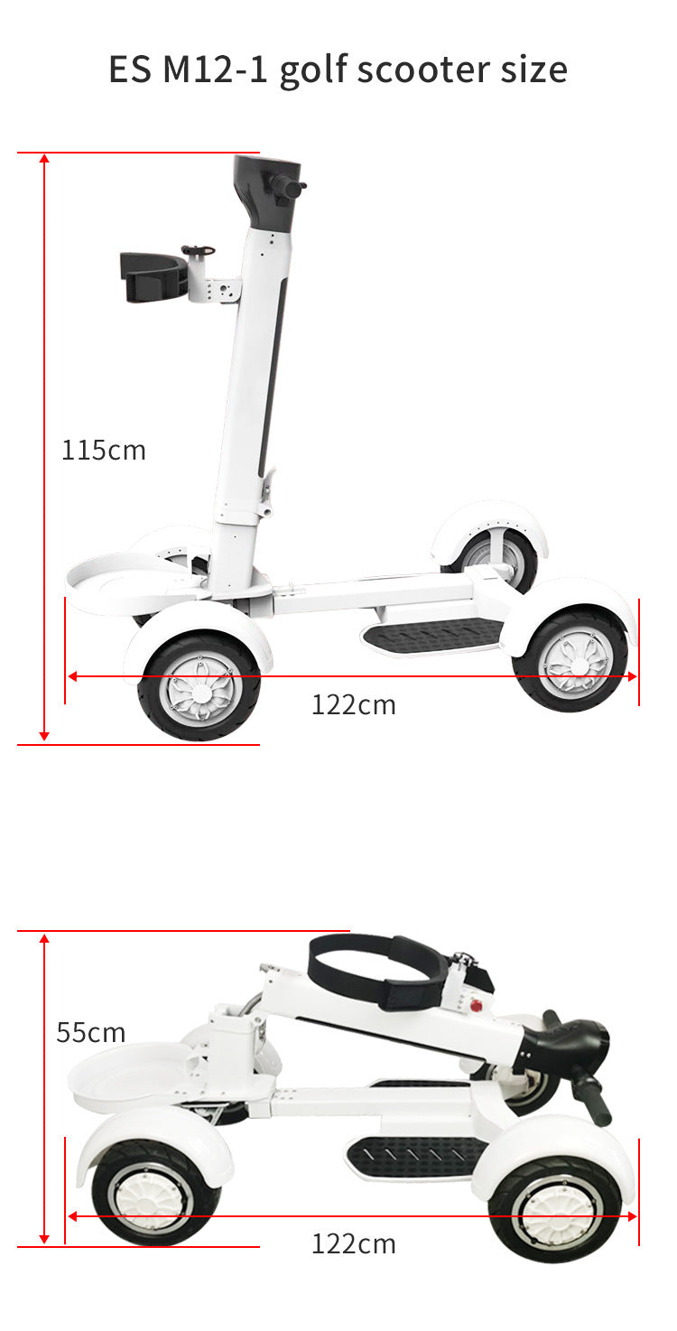 Patinete eléctrico plegable de cuatro ruedas para campo de golf, ligero y con tabla larga