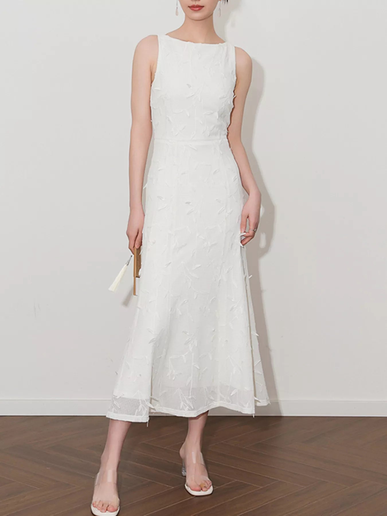 Sleeveless Floral Applique Midi Dress