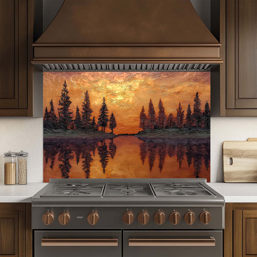 Reflejo de Atardecer – Salpicadero de Vidrio Templado para Cocina – Salpicadero de Vidrio con Aspecto Cobrizo