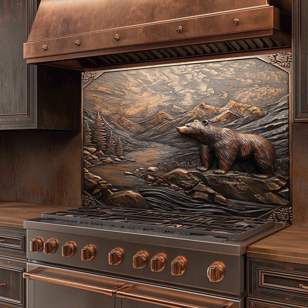 Summit Watcher Tempered Glass Backsplash – Mountain Bear Stove Glass Backsplash