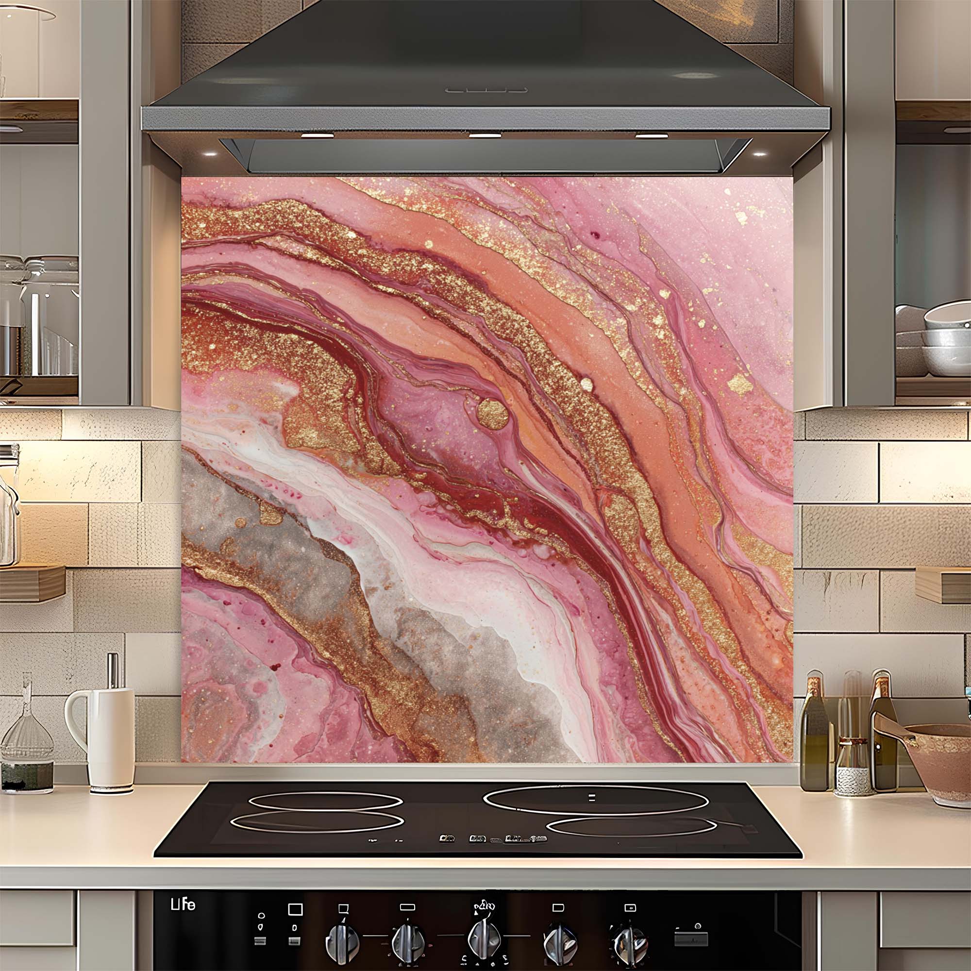 Rose Aura – Tempered Glass Backsplash for Kitchen | Elegant Onyx Inspired Backsplash